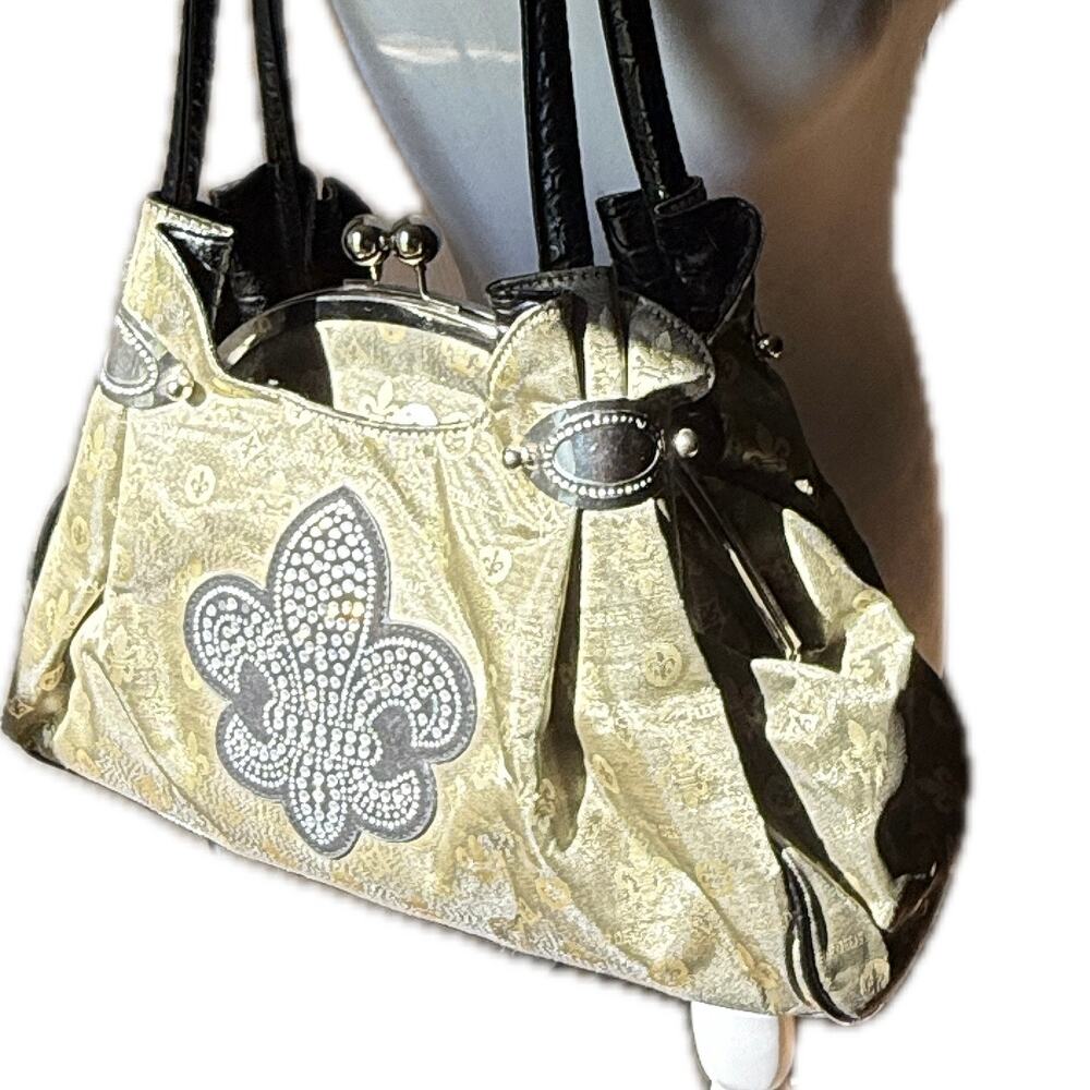 FLEURDELIS Green Rhinestone Tote Bag Purse 15x10x5 Elegant Bling & Logo Design